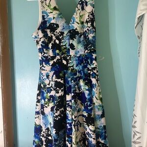 Floral Sleeveless Dress - Blue and Green